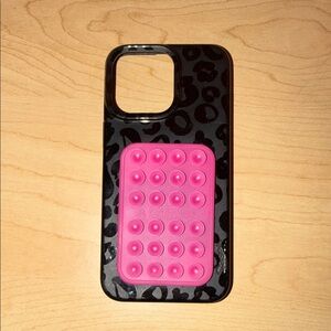 Black cheetah and pink octobuddy iphone case, iphone 15 pro max